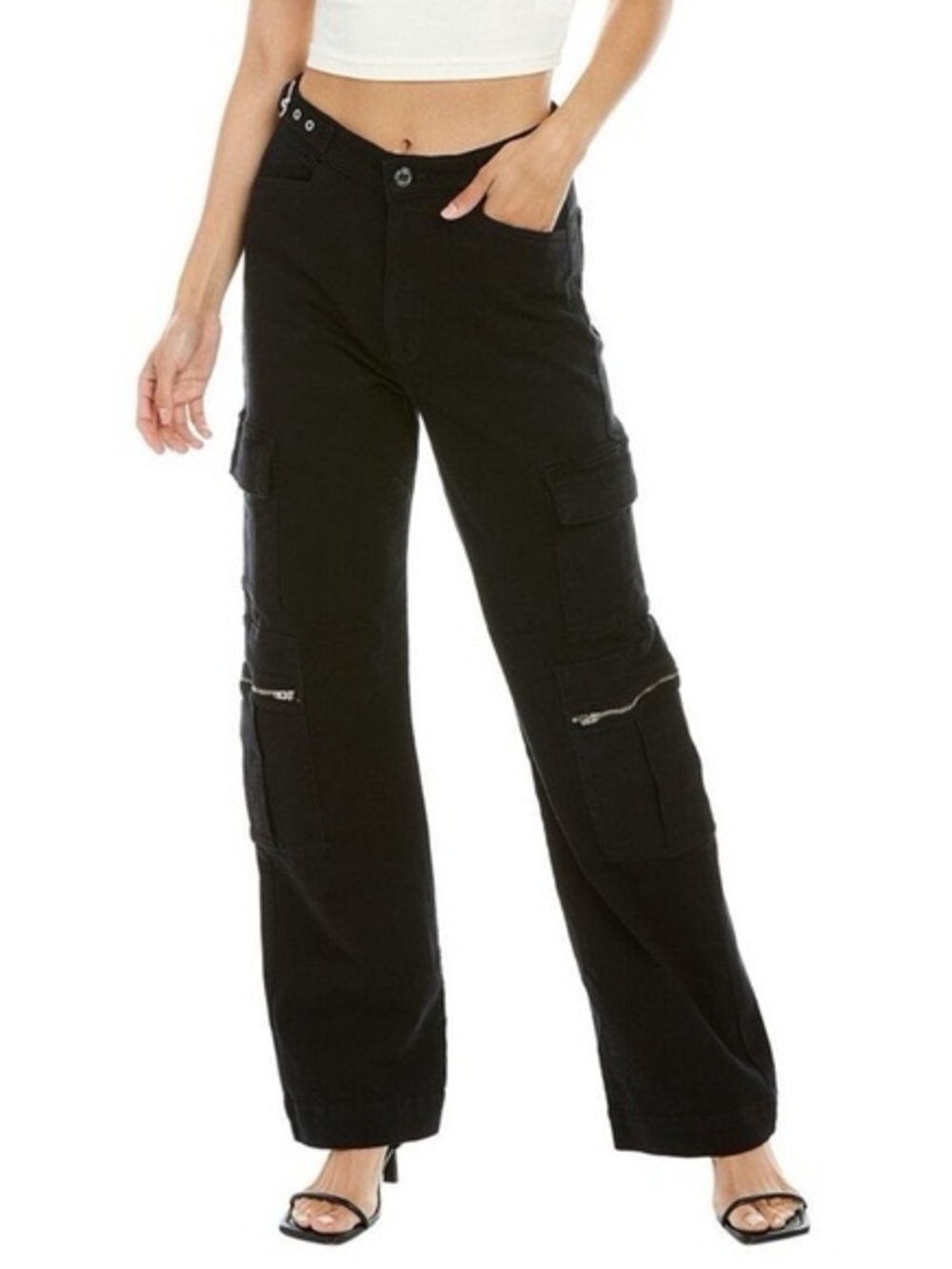 WeWoreWhat Black Utility Stretch Twill Denim Straight Leg Jean with Buckle